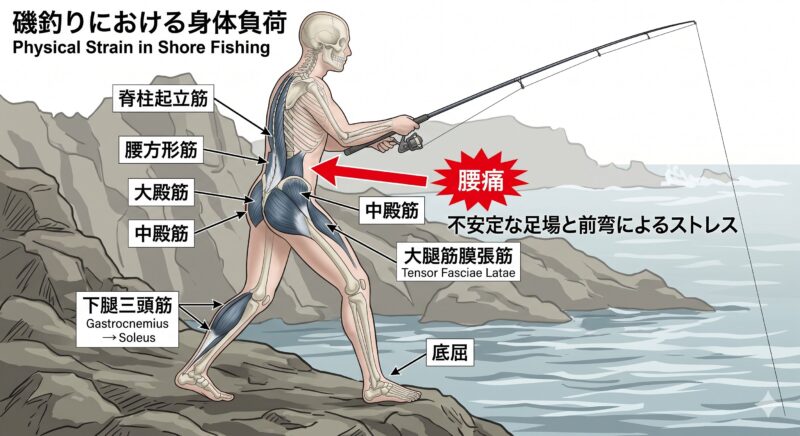 腰が痛くなる釣り人の解説